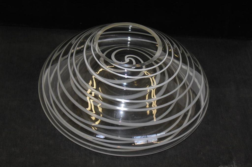 Art Glass Unusual Shaped Double glass Bowl/Dish, white swirls on clear Glass Art Glass Unusual Shaped Double glass Bowl/Dish, white swirls on clear Glass