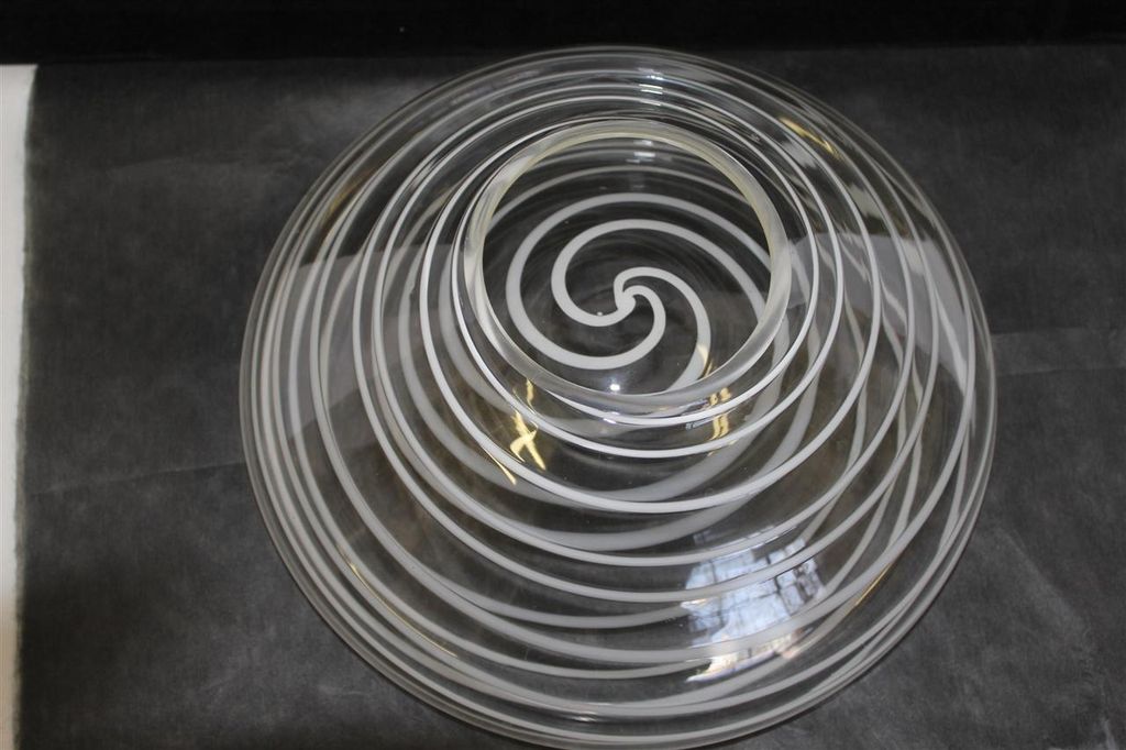 Art Glass Unusual Shaped Double glass Bowl/Dish, white swirls on clear Glass Art Glass Unusual Shaped Double glass Bowl/Dish, white swirls on clear Glass