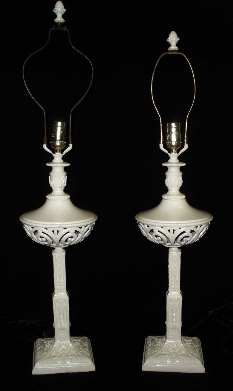Pair of White Regency Lamps, c. 1930 Pair of White Regency Lamps, c. 1930