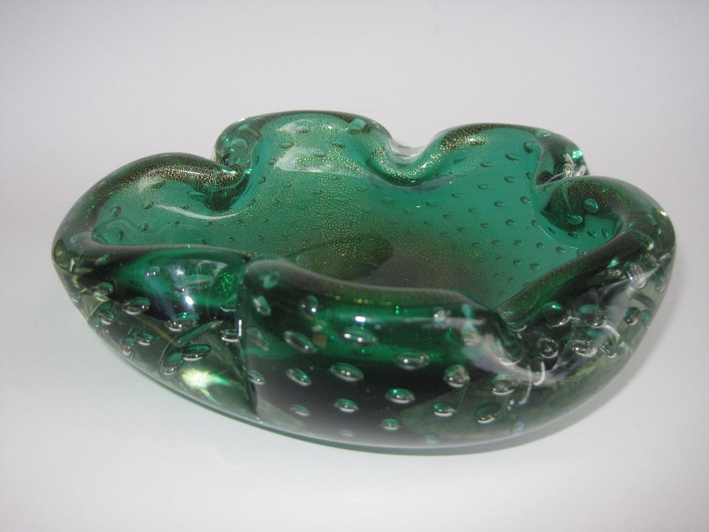 Vintage Murano Seguso Bowl Green Gold And Bubbles Vintage Murano Seguso Bowl Green Gold And Bubbles