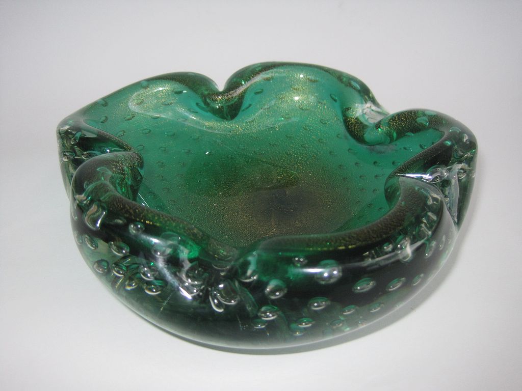 Vintage Murano Seguso Bowl Green Gold And Bubbles Vintage Murano Seguso Bowl Green Gold And Bubbles