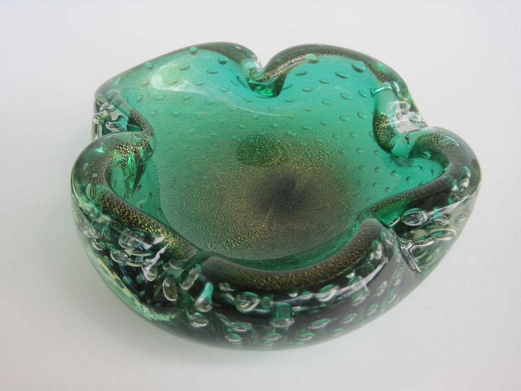 Vintage Murano Seguso Bowl Green Gold And Bubbles Vintage Murano Seguso Bowl Green Gold And Bubbles