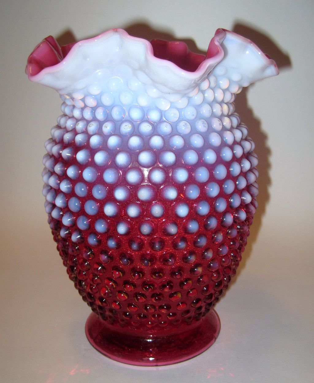 Fenton Cranberry Opalescent Hobnail Vintage Vase Original Label Fenton Cranberry Opalescent Hobnail Vintage Vase Original Label