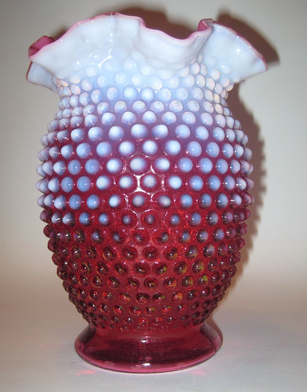 Fenton Cranberry Opalescent Hobnail Vintage Vase Original Label Fenton Cranberry Opalescent Hobnail Vintage Vase Original Label