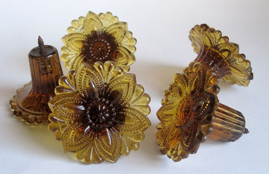 Vintage Five Amber Boston Sandwich Glass Curtain Tie Backs Vintage Five Amber Boston Sandwich Glass Curtain Tie Backs