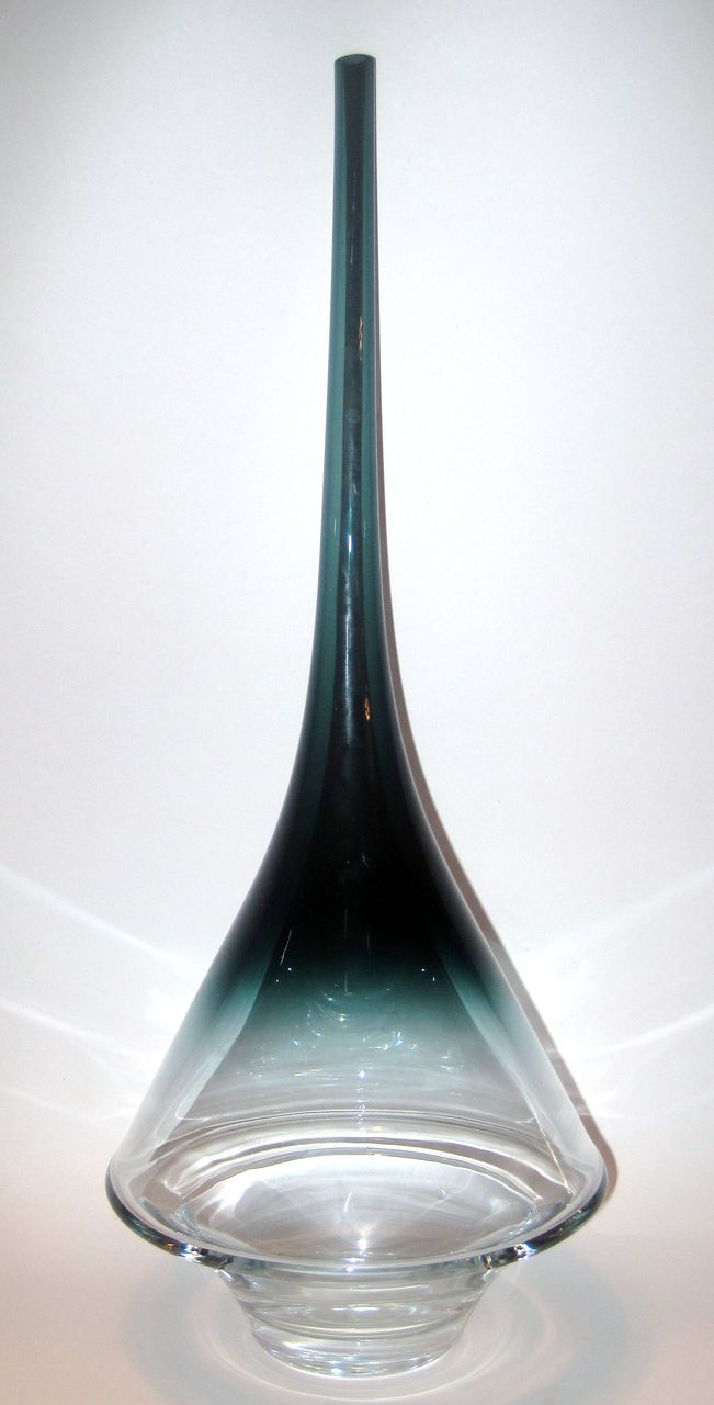 Johansfors Sweden 18" Vase Slim Neck Green & Clear Johansfors Sweden 18" Vase Slim Neck Green & Clear