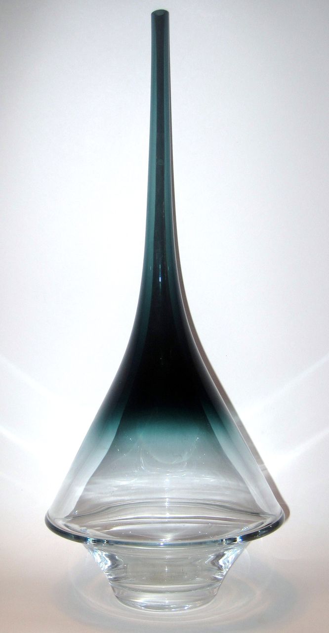 Johansfors Sweden 18" Vase Slim Neck Green & Clear Johansfors Sweden 18" Vase Slim Neck Green & Clear