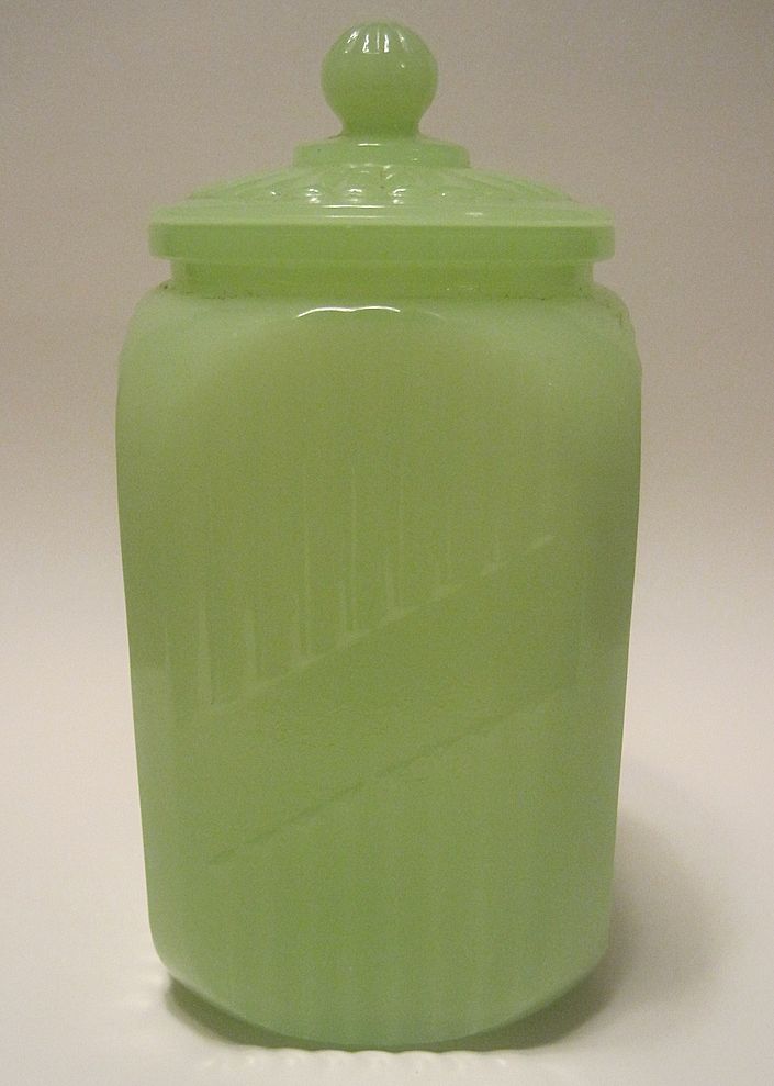 Vintage Jadite Depression Glass Canister With Cover Vintage Jadite Depression Glass Canister With Cover