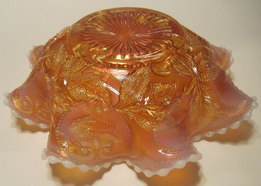 Dugan Carnival Glass Cherries Opalescent Five Bowl Set Eight Crimp HTF Dugan Carnival Glass Cherries Opalescent Five Bowl Set Eight Crimp HTF