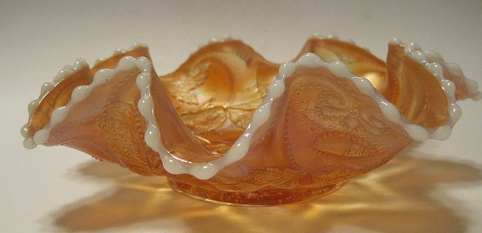 Dugan Carnival Glass Cherries Opalescent Five Bowl Set Eight Crimp HTF Dugan Carnival Glass Cherries Opalescent Five Bowl Set Eight Crimp HTF