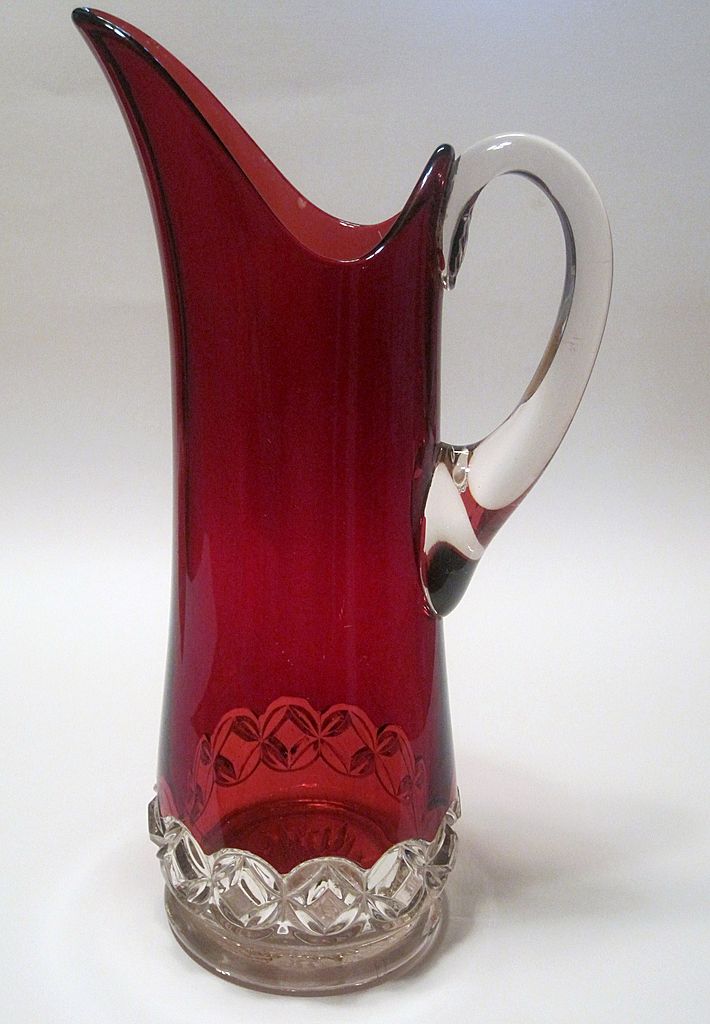 Antique Ruby Stained Tall Tankard Pitcher Antique Ruby Stained Tall Tankard Pitcher