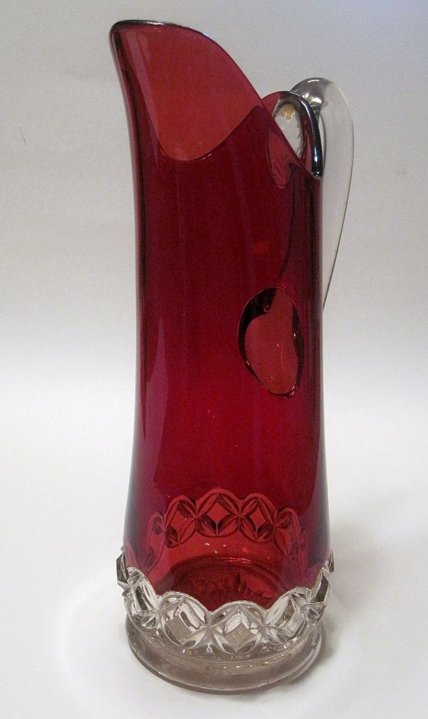 Antique Ruby Stained Tall Tankard Pitcher Antique Ruby Stained Tall Tankard Pitcher