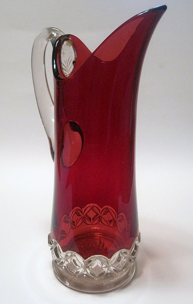 Antique Ruby Stained Tall Tankard Pitcher Antique Ruby Stained Tall Tankard Pitcher