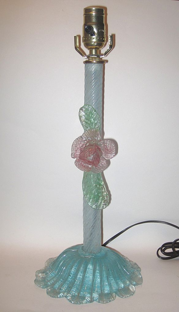 Vintage Murano Lamp With Applied Flower Vintage Murano Lamp With Applied Flower