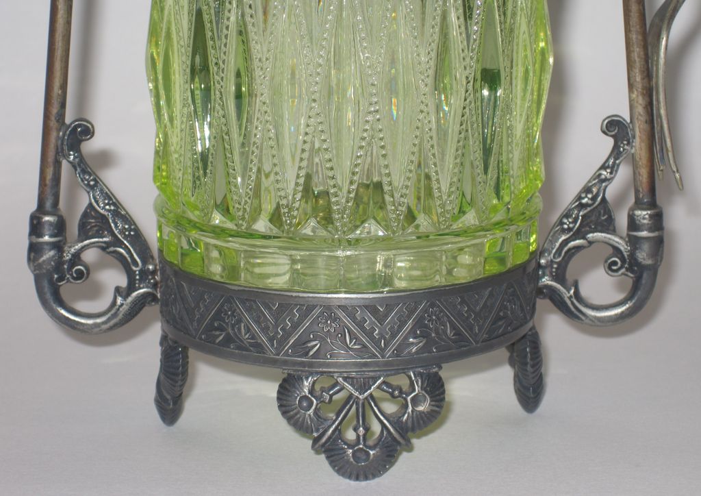 Victorian Silver Plate Pickle Castor And Vaseline Glass Jar Victorian Silver Plate Pickle Castor And Vaseline Glass Jar