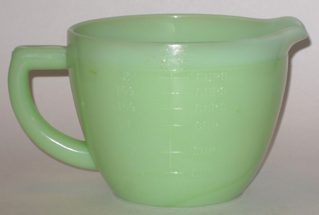 Vintage Jadite Two Cuo Measuring Cup Sunflower Base Vintage Jadite Two Cuo Measuring Cup Sunflower Base