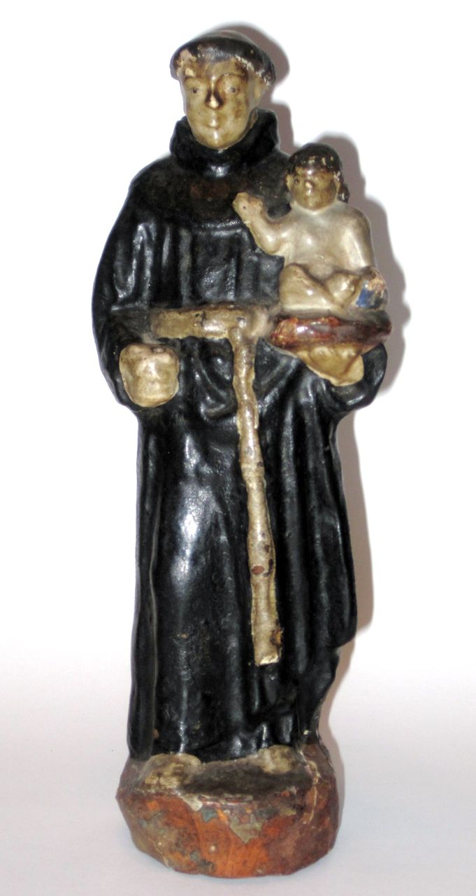 Antique Terra Cotta Statue Of St Anthony And Baby Jesus Antique Terra Cotta Statue Of St Anthony And Baby Jesus