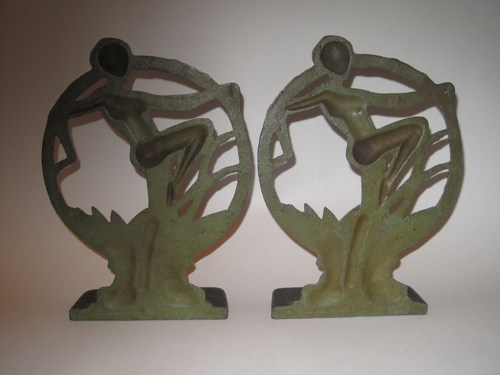 1920s Art Deco Dancing Nude Lady Cast Iron Bookends 1920s Art Deco Dancing Nude Lady Cast Iron Bookends