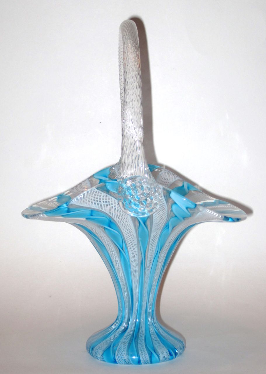 Vintage Murano Art Glass Basket Vase Original Label Vintage Murano Art Glass Basket Vase Original Label