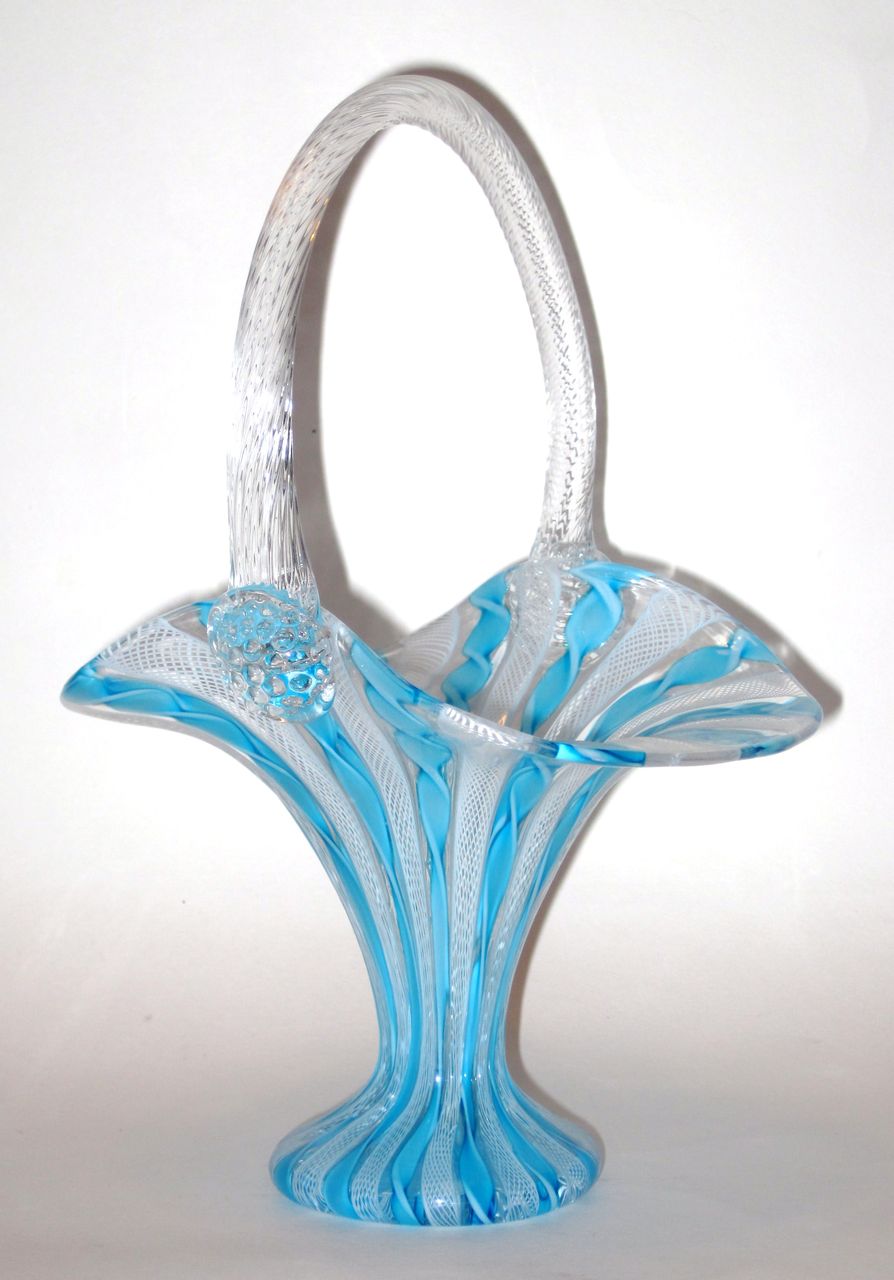 Vintage Murano Art Glass Basket Vase Original Label Vintage Murano Art Glass Basket Vase Original Label