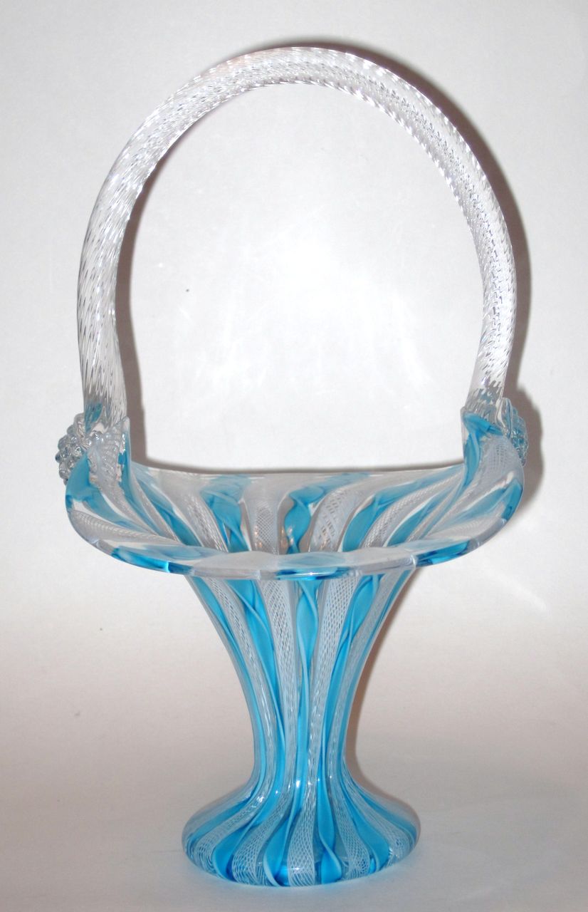 Vintage Murano Art Glass Basket Vase Original Label Vintage Murano Art Glass Basket Vase Original Label