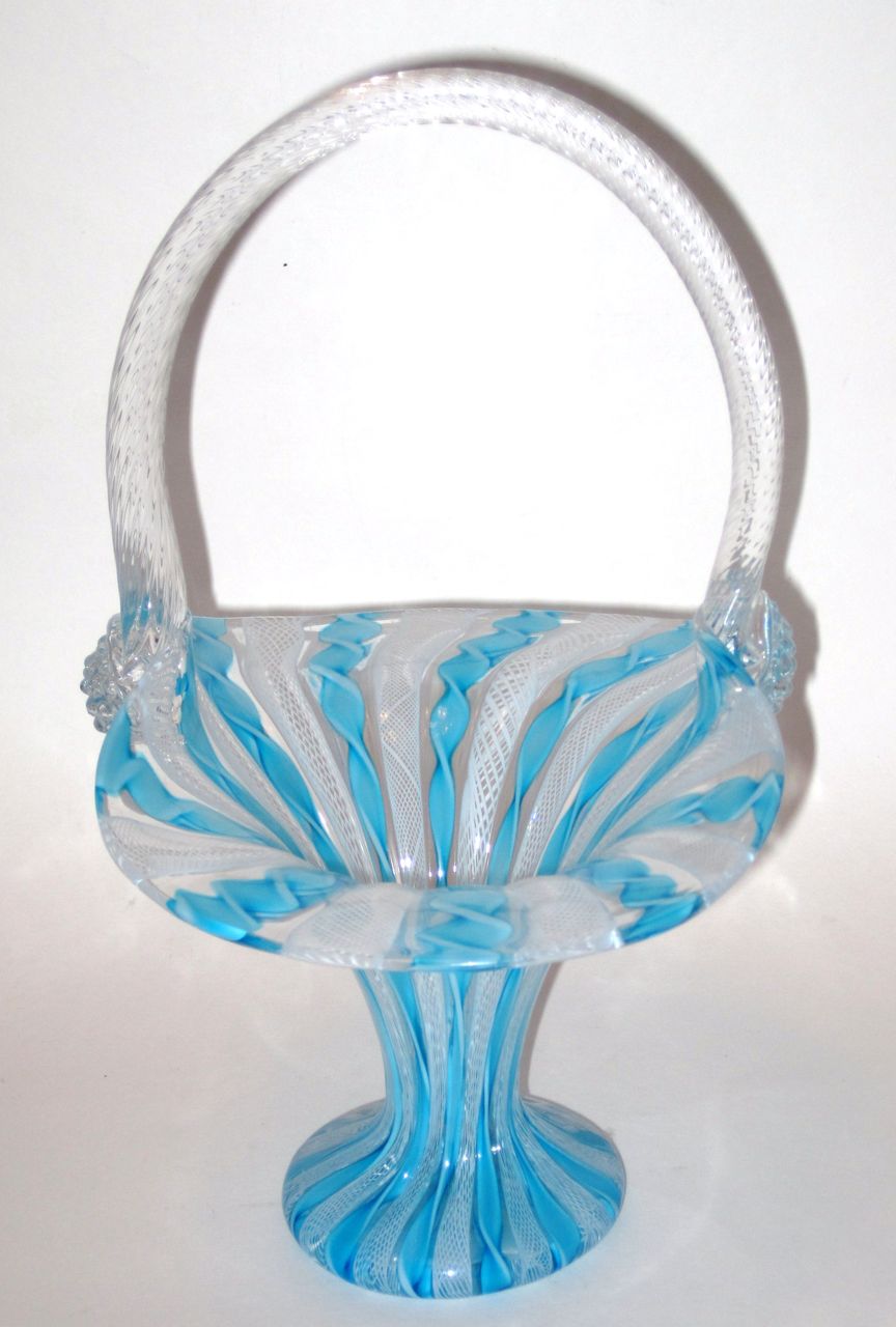 Vintage Murano Art Glass Basket Vase Original Label Vintage Murano Art Glass Basket Vase Original Label