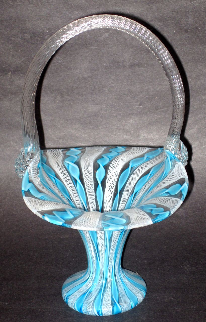 Vintage Murano Art Glass Basket Vase Original Label Vintage Murano Art Glass Basket Vase Original Label