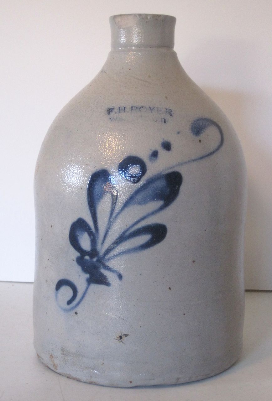 Antique Cobalt Blue Decorated Stoneware Jug Antique Cobalt Blue Decorated Stoneware Jug
