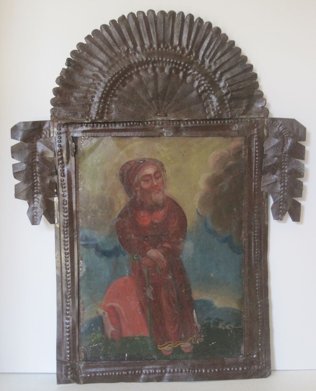 Antique Painting Mexican Retablo St Francis de Paula It Tin Frame Antique Painting Mexican Retablo St Francis de Paula It Tin Frame