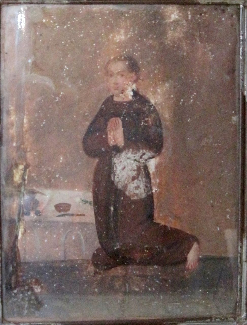 Antique Painting Mexican Retablo In Tin And Glass Frame Antique Painting Mexican Retablo In Tin And Glass Frame
