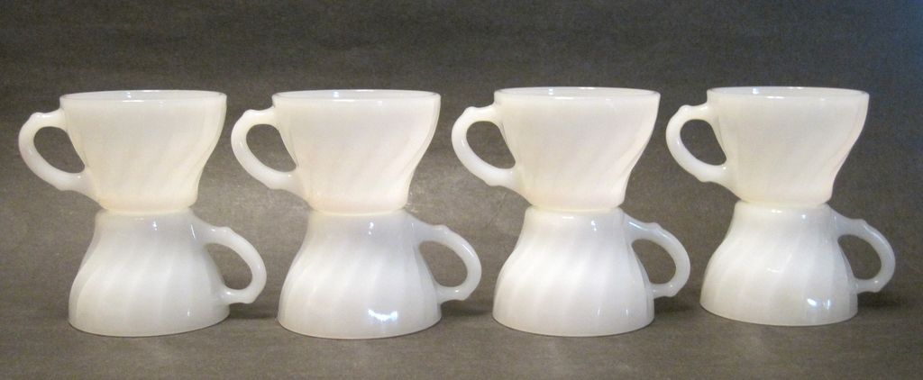 Eight White Milk Glass Fire King Swirl Mini Cups Eight White Milk Glass Fire King Swirl Mini Cups