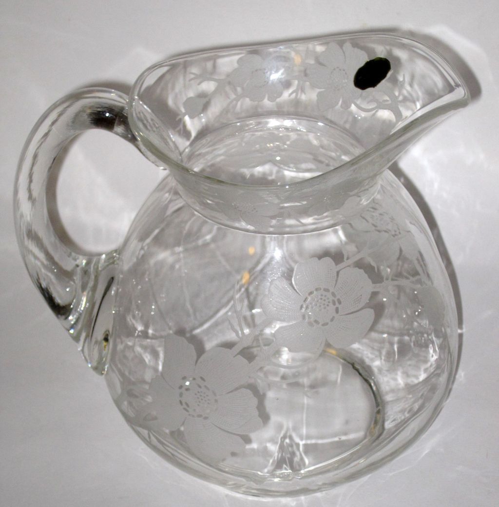 Cambridge Glass Etched Pitcher Magnolia Original Label Cambridge Glass Etched Pitcher Magnolia Original Label