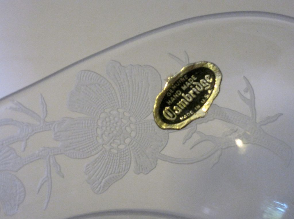 Cambridge Glass Etched Pitcher Magnolia Original Label Cambridge Glass Etched Pitcher Magnolia Original Label
