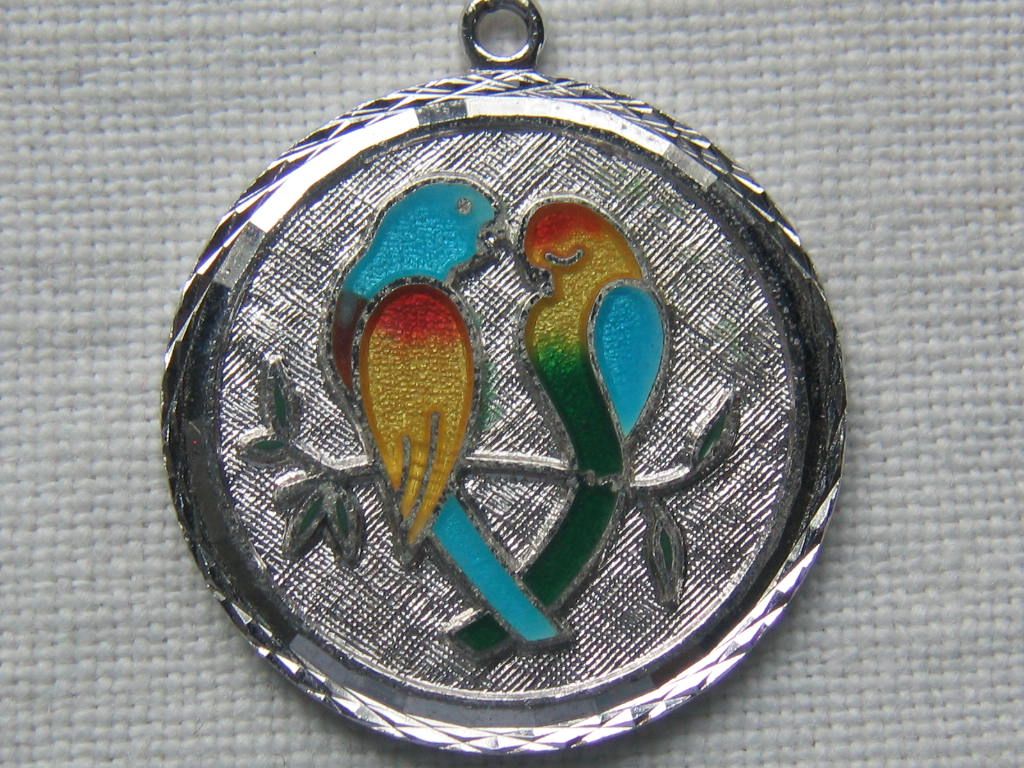 Vintage Sterling Enamel `Love Birds' Charm/Pendant Vintage Sterling Enamel `Love Birds' Charm/Pendant