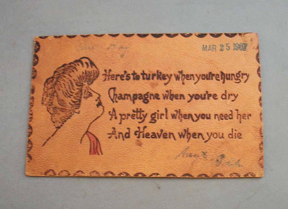 1907 Art Nouveau Leather Postcard 1907 Art Nouveau Leather Postcard