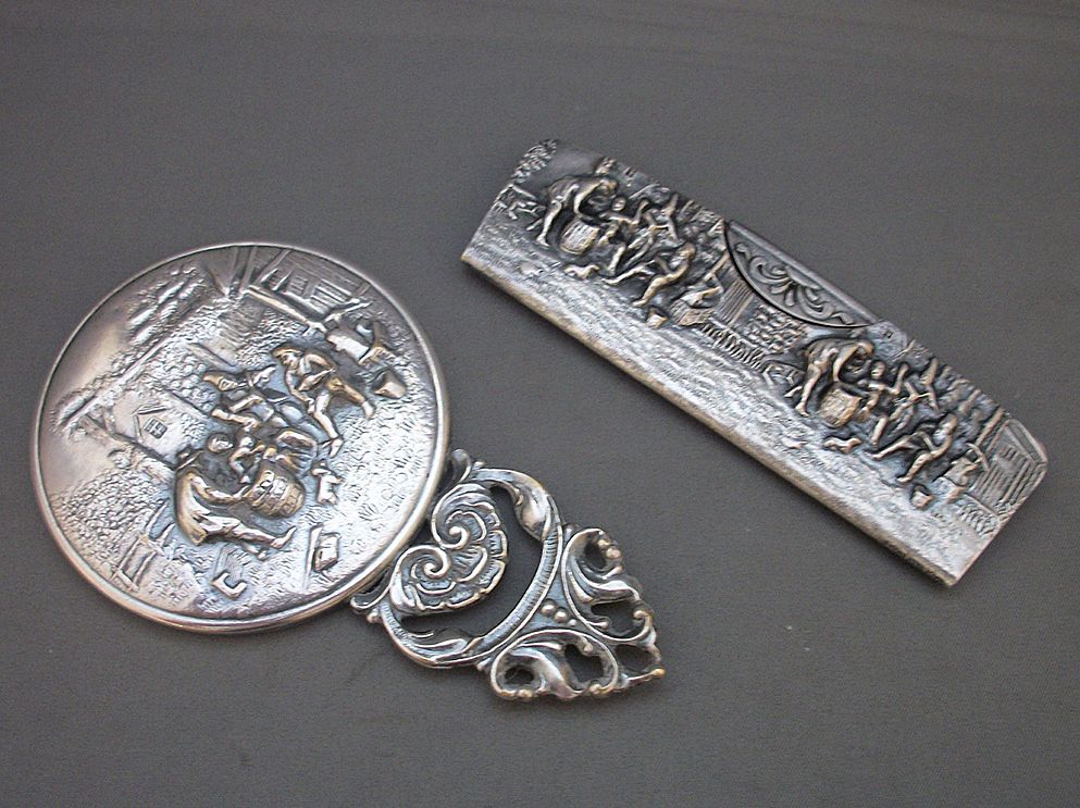Sterling Silver Mirror & Tortoise Shell Comb in Case Sterling Silver Mirror & Tortoise Shell Comb in Case
