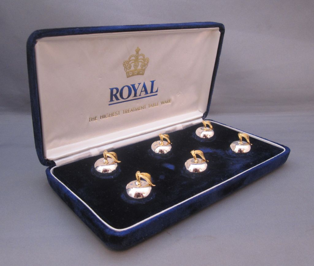 Set of 6 Silver Plate Apple Place Card Holders Set of 6 Silver Plate Apple Place Card Holders