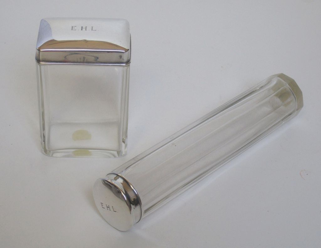 19th c. Foster & Bailey Sterling & Glass Dresser Bottles 19th c. Foster & Bailey Sterling & Glass Dresser Bottles