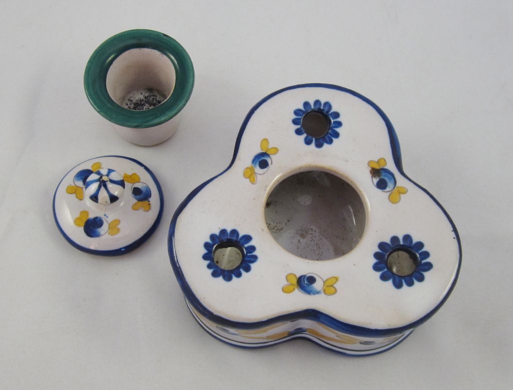 French Art Deco Hand Painted Faience Inkwell French Art Deco Hand Painted Faience Inkwell