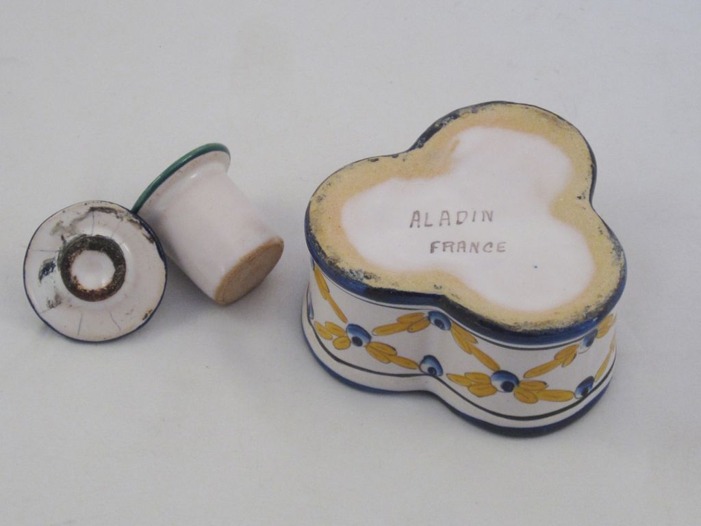 French Art Deco Hand Painted Faience Inkwell French Art Deco Hand Painted Faience Inkwell