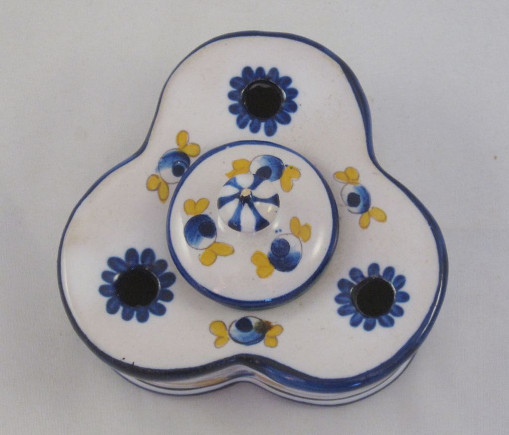 French Art Deco Hand Painted Faience Inkwell French Art Deco Hand Painted Faience Inkwell