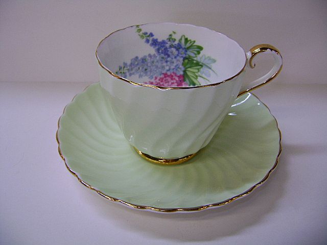 VINTAGE Aynsley English Bone China Cup and Saucer Delphinium Flowers VINTAGE Aynsley English Bone China Cup and Saucer Delphinium Flowers