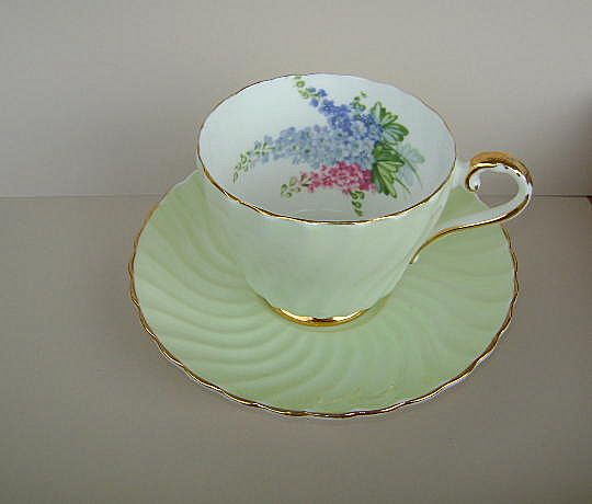 VINTAGE Aynsley English Bone China Cup and Saucer Delphinium Flowers VINTAGE Aynsley English Bone China Cup and Saucer Delphinium Flowers