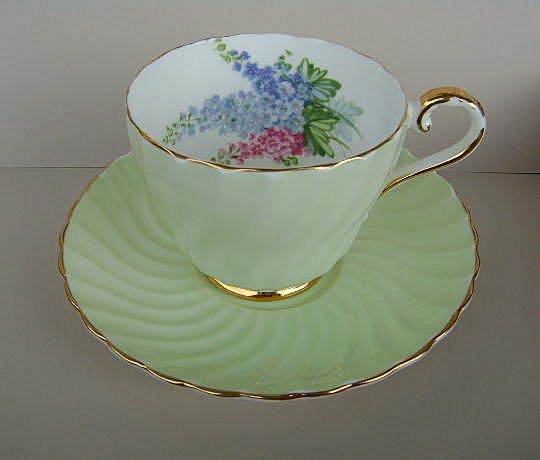 VINTAGE Aynsley English Bone China Cup and Saucer Delphinium Flowers VINTAGE Aynsley English Bone China Cup and Saucer Delphinium Flowers