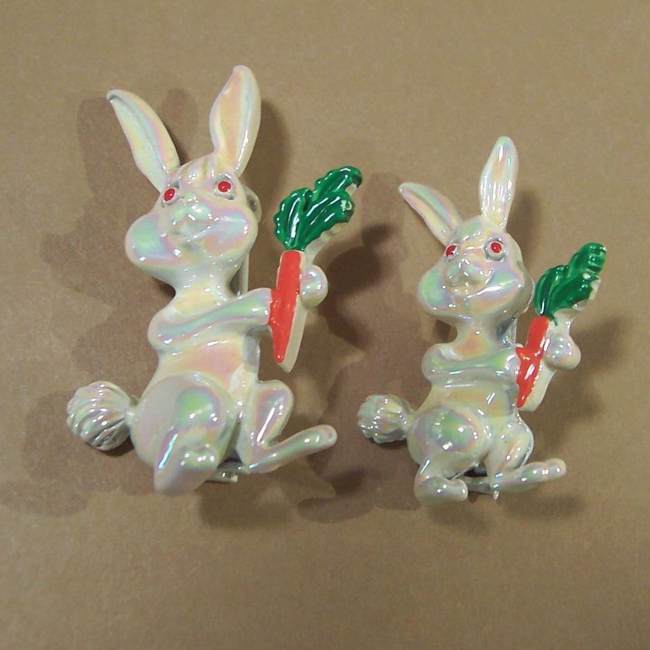 Vintage Iridescent Enamel Bunny Rabbit Pins from ruthsredemptions on