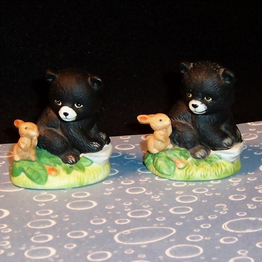 Pair of Homco Black Bear & Rabbit Figurines Pair of Homco Black Bear & Rabbit Figurines