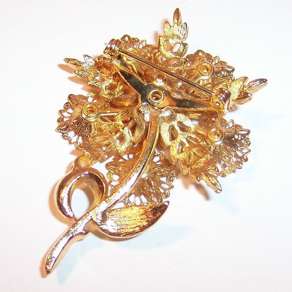 Rhinestone Jeweled ~ Large Vintage Lacy Flower Brooch Rhinestone Jeweled ~ Large Vintage Lacy Flower Brooch