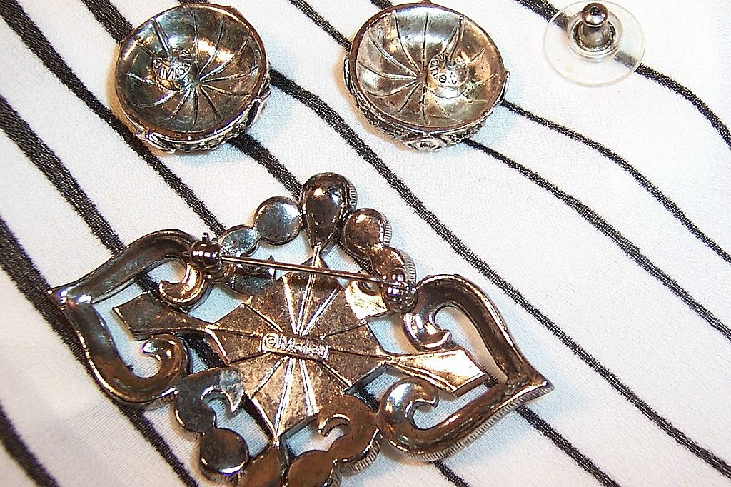 Monet Rhinestone & Marcasite Brooch & Earrings Set Monet Rhinestone & Marcasite Brooch & Earrings Set