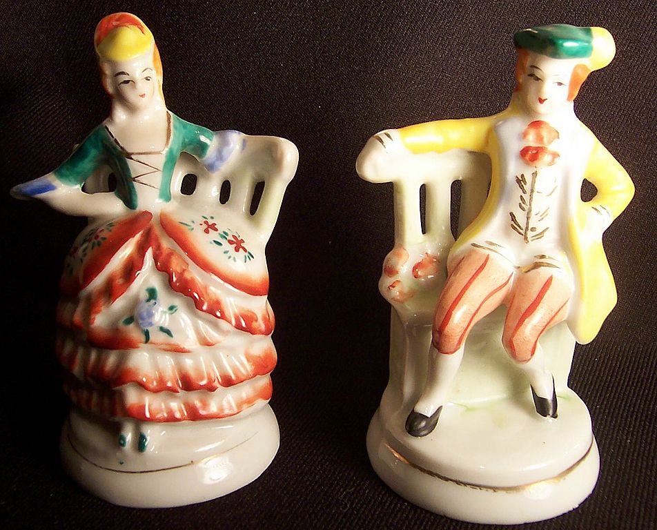Occupied Japan Porcelain Colonial Couple Figurines from ruthsredemptions on Ruby Lane