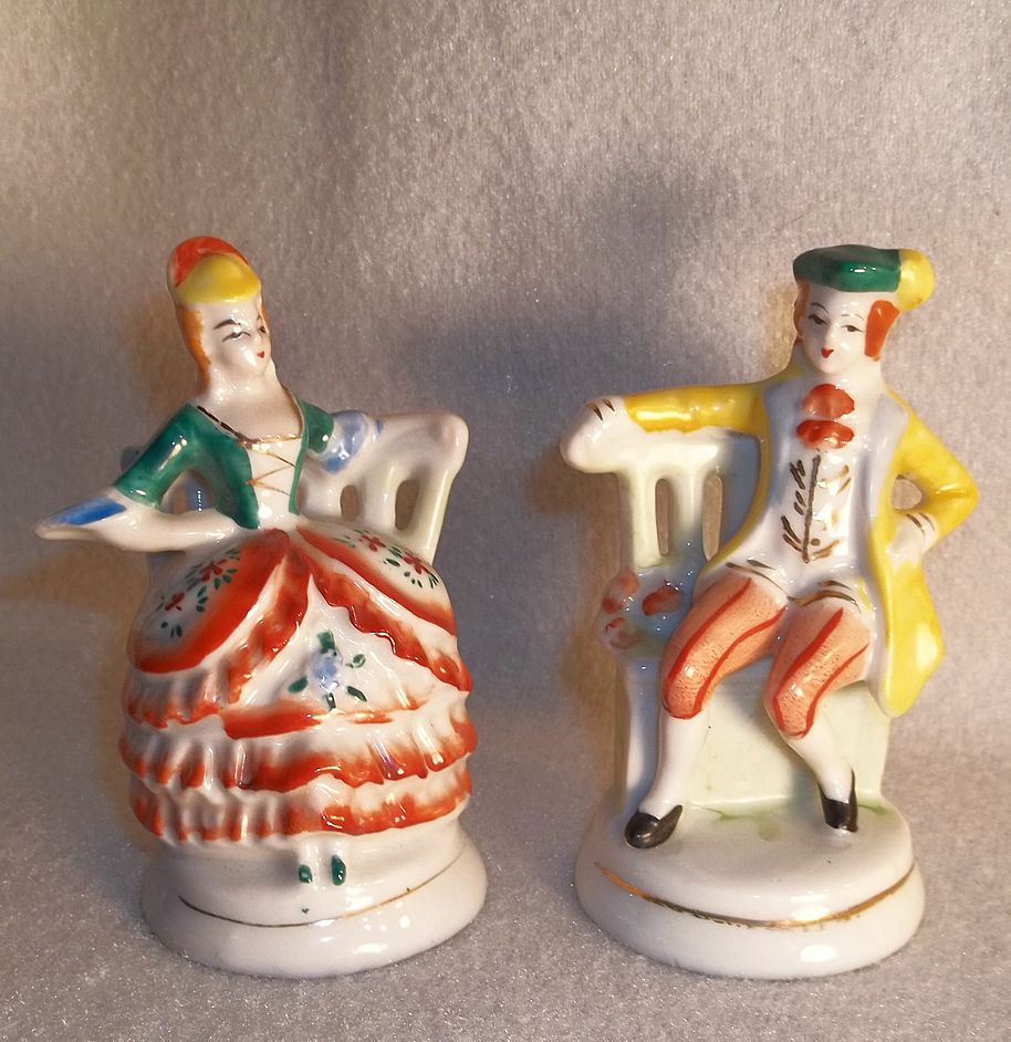 Occupied Japan Porcelain Colonial Couple Figurines from